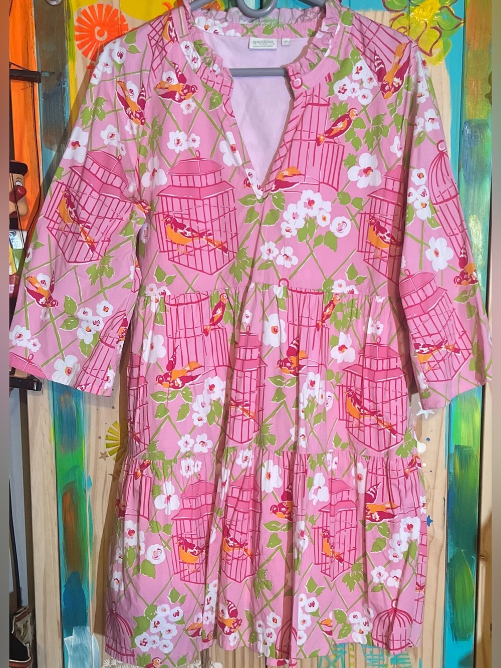 Spartina 449 Pink Floral & Birdcage Tiered Dress